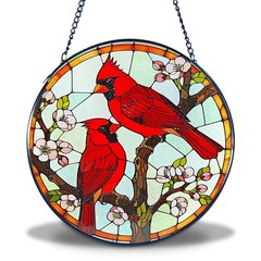 Red Cardinal Stained Glass Window Decor – 9.8 Inch Gift for Garden Lovers