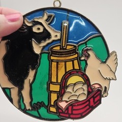 Suncatcher Stained Glass Christmas Tree Ornament Cow Chicken Butter 5″
