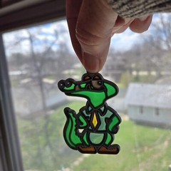 Set Of 2 Suncatcher ALLIGATOR Ornament Stained Glass Acrylic Metal