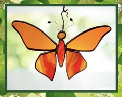 Vtg Beautiful Orange & Red Glass Butterfly Sun Catcher – Hanging – 7.5” x 5”