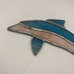 Stained Glass Dolphin Suncatcher Small Blue Pink Green Beach Window Decor