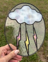 Thundercloud Stained Glass Sun Catcher – Textured Glass, Iridescent Glass
