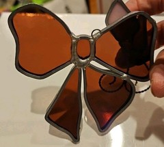 Vintage Stained Glass 3D Suncatcher Ribbon Rose Pink