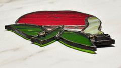 Handmade Stained Glass Apple Sun Catcher Window Hanging Red Green 4.75”