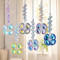 6pcs Crystal Suncatchers Four Leaf Clover Hanging Ornaments Rainbow Maker Sun