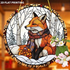 Scarfed Fox Winter Acrylic Suncatcher Cozy Rustic Boho Window Wall Hanging Decor