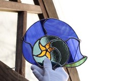Starry Night Stained Glass Snail Shell, Van Gogh Inspired, OOAK Blue and Yellow