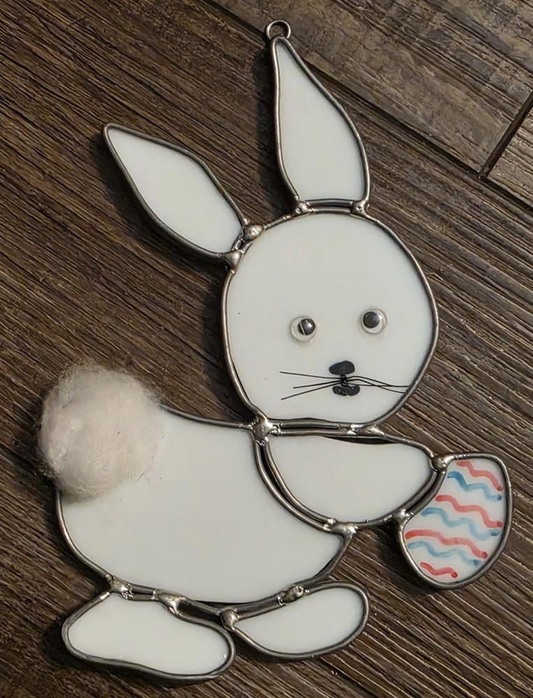 Easter Bunny w Colored Egg Stained Glass Wall Hanger or Sun Catcher