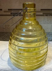Vintage Glass Wasp/ Bug Catcher Footed Stripped Beehive Green/lavender