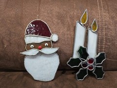 Vintage Santa Face Stained Glass Christmas Candles Thick Hand Made 6-7″ high