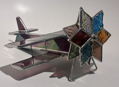 Vintage Iridescent Stained Glass Airplane Kaleidescope – Signed Mason 1996