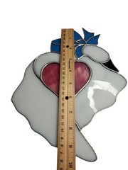 VTG Swan & Heart Blue Bow Stain Glass Sun Catcher Silver Metal & Black Chain