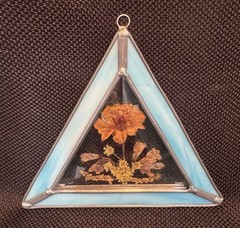 (2) MCM 1970’s FOREVER FLOWERS Pressed Flowers Sun Catcher Stained Slag Glass