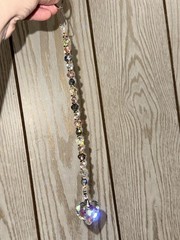 Multicolor Crystal Beaded Hanging Suncatcher with Heart Prism Pendant