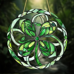 Celtic Knot Suncatcher Green Leaf Design Acrylic Hanging Decor Housewarming Gift