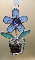 Glass Purple Flower Suncatcher Metal Ornament “ God Bless My Godmother”