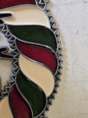 Vintage Stained Glass Santa And Reindeer Window Ornament Hanging Suncatcher LG