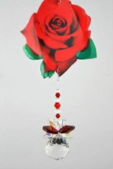 Red Rose Crystal Suncatcher gift, valentines rainbow prism hanging suncatchers,