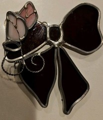 Vintage Stained Glass 3D Suncatcher Ribbon Rose Pink