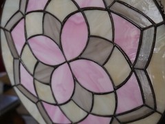 13″ Round Stained Glass Handmade Circular Panel in Pink White Gray Design