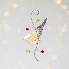 Stained Glass Cedar Waxwing Suncatcher – Bird Lover Gift for Mom or Birthday
