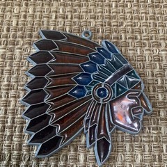 Vintage Stained Glass Style Acrylic Sun Catcher – Native American Indian Chief