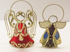 Angels Stained Glass Sun Catcher Christmas Candle Holders Lot 2ct D4514
