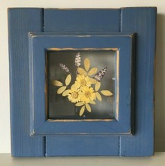 Pressed Flowers Under Glass w/Wood Frame 10x10x2″ Wall Art Picture Farmhouse