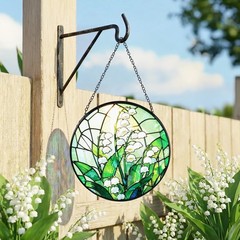 Lily of the Valley Stained Glass Suncatcher – Boho Wall Art Decor 7.8″