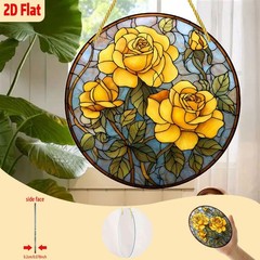 Vintage Yellow Roses Acrylic Suncatcher Round Home Garden Wall Decor Gift
