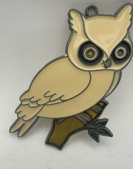 Vintage Stained Glass Cream Color Owl Window Suncatcher Green Leaves