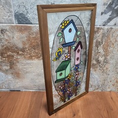 Painted Glass Bird Houses Suncatcher Wall Hanging Decor Window Hanger