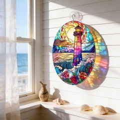 Lighthouse Glass Suncatcher, Coastal Window Decor, Nautical Gift
