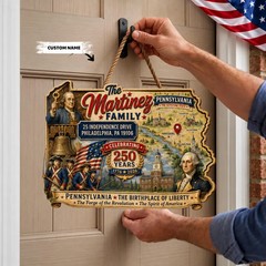 Personalized Pennsylvania USA Americana Wooden Sign with Rope