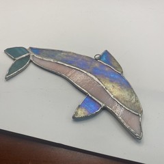 Stained Glass Dolphin Suncatcher Small Blue Pink Green Beach Window Decor