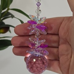 Crystal ball suncatcher gift pink mauve tones, crystals & suncatchers made in AU