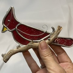 Cardinal Stained Glass Window Hanging Ornament Sun Catcher On Tree Branch