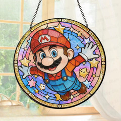 Personalized Super Video Game Suncatcher, Cartoon Stained Glass Window Hanging