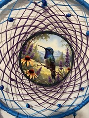 Blue Hummingbird’14 Dreamcatcher Suncatcher Handmade Wall Hanging