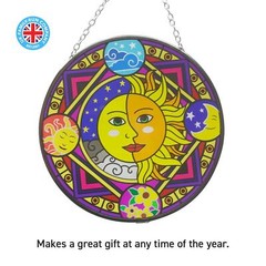 Sun and moon eclipse glass sun catcher with geometric border | 150mm diameter