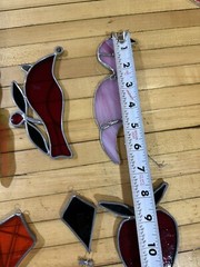 Vintage stained glass sun catchers bird, flamingo, peppers, kites, grapes, apple