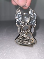 STAINED GLASS SUNCATCHER ORNAMENT ANGEL WELCOME FRIENDS DRIED FLOWERS