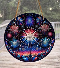 USA-Flags-4th of July-Patriotic Stained Glass Look Acrylic Sun Catcher