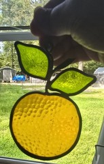 Vtg lot of 2 stained glass fruit apple and orange leaded suncatcher