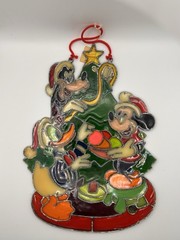 1983 Kurt Adler Stained Glass-Mickey Donald Duck Goofy Suncatcher Ornament 10”