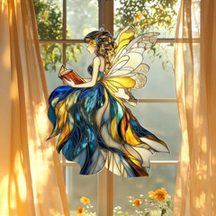 Magical Fairy Reading Book Acrylic Suncatcher Window Hanging Book Lover Decor