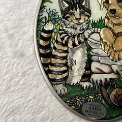 Amia CAT & DOG 8.5×5” Painted Glass Suncatcher Faux Stained Glass Oval Snail