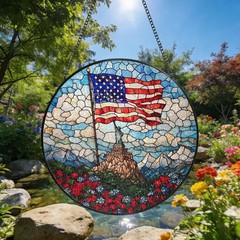 Patriotic USA Flag Stained Glass Suncatcher
