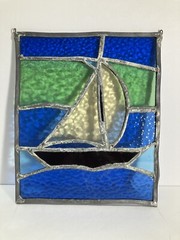 Stained glass sailboat window hanging sun catcher nautical