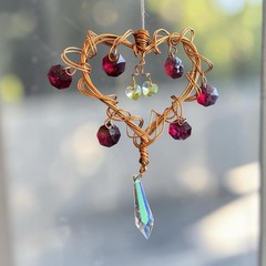 Handmade Wire-wrapped Heart Suncatcher Crystal Beads Copper Tone Artisan